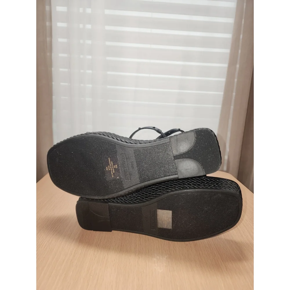 Marc Fisher Faux Leather Studded Espadrille Wrapped Rope Platform 9.5 M BLACK